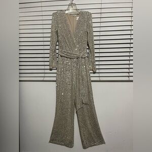 Eliza J Sequin Long Sleeve Jumpsuit